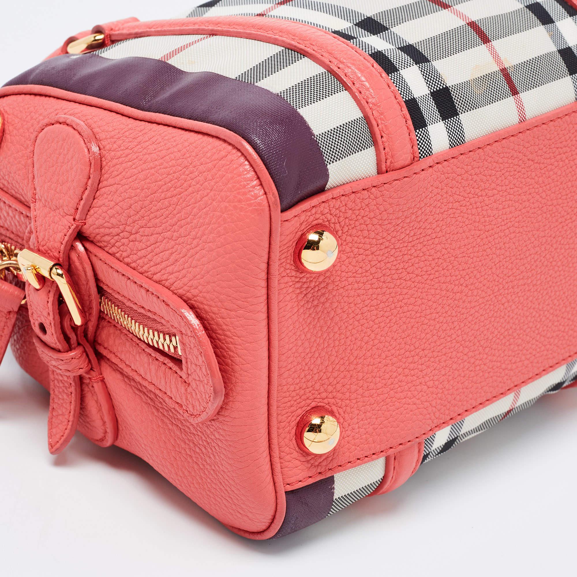 Burberry Prorsum Pink Haymarket Check Coated Canvas and Leather Mini Bee Bag 9