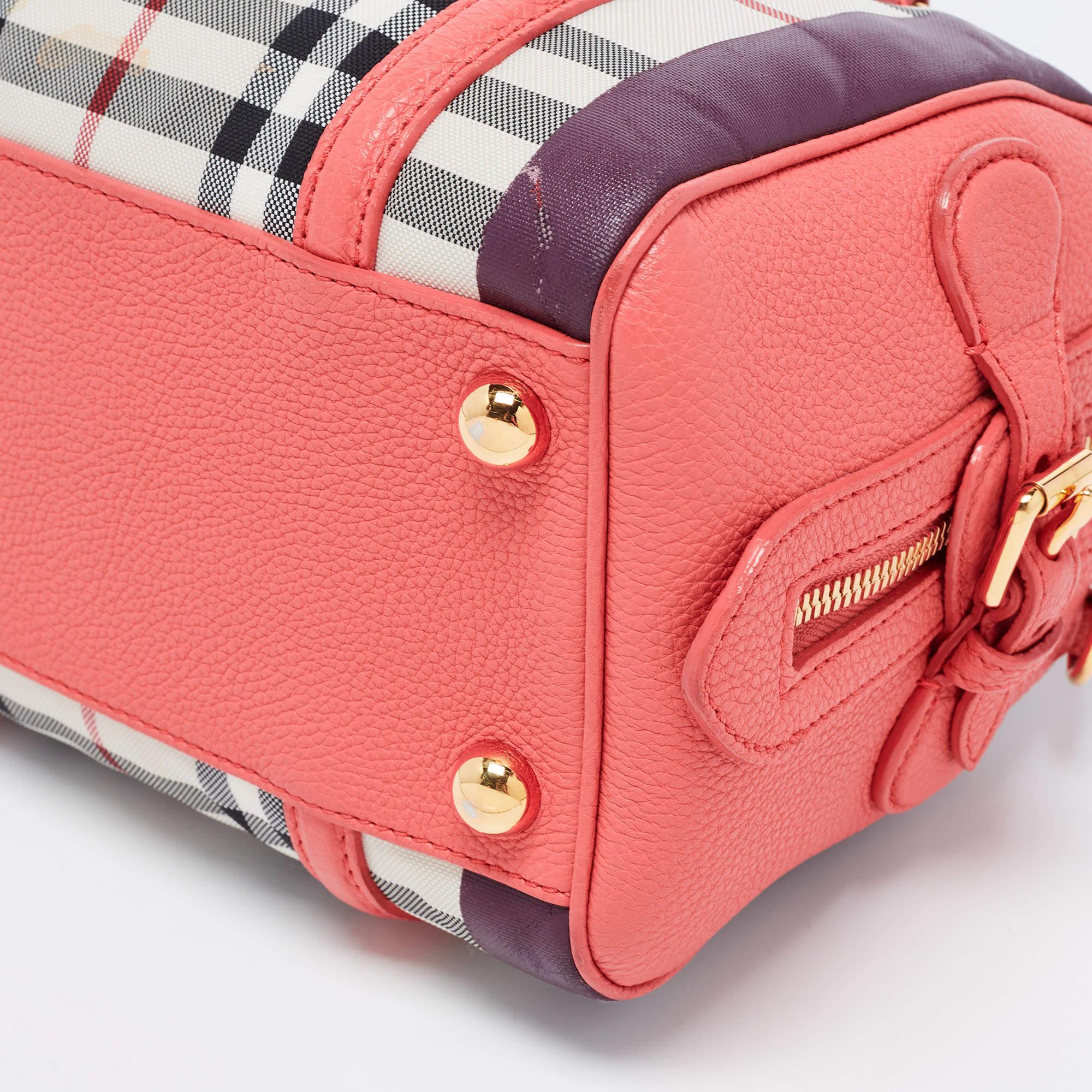 Burberry Prorsum Pink Haymarket Check Coated Canvas and Leather Mini Bee Bag 10