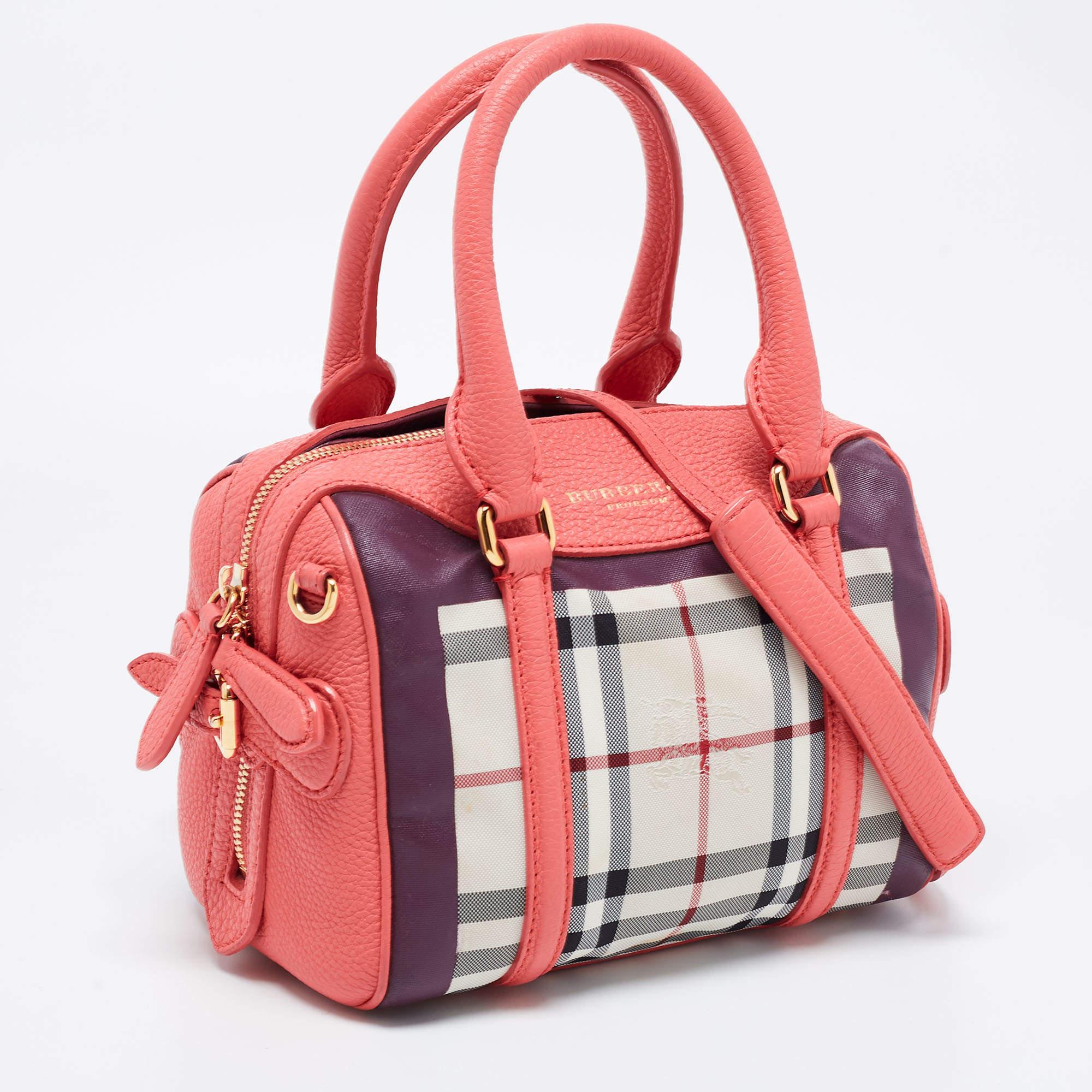Women's Burberry Prorsum Pink Haymarket Check Coated Canvas and Leather Mini Bee Bag
