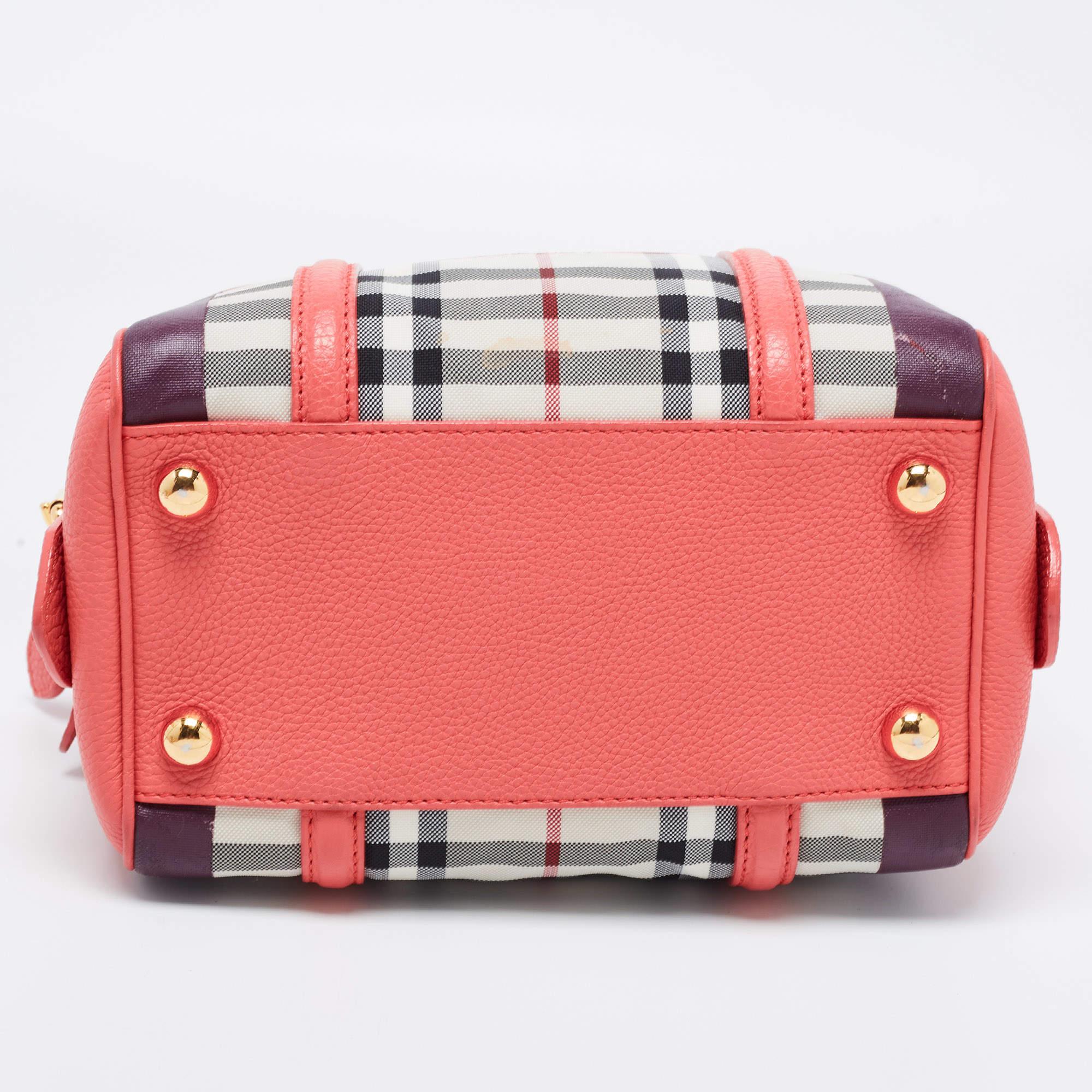 Burberry Prorsum Pink Haymarket Check Coated Canvas and Leather Mini Bee Bag 1