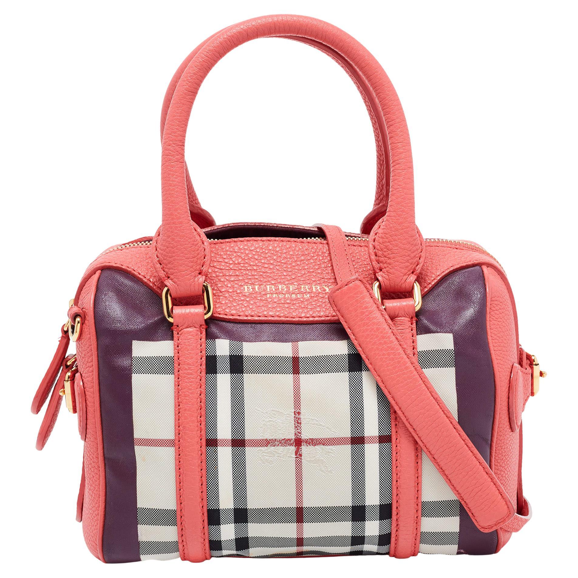Burberry Prorsum Pink Haymarket Check Coated Canvas and Leather Mini Bee Bag