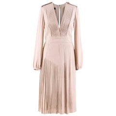 Burberry Prorsum Pleated Silk V-Neck Dress US 6