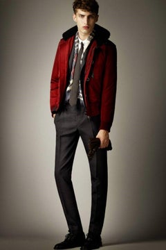 BURBERRY PRORSUM Pre-Fall 2012 Size 34 Burgundy Red Shearling Jacket