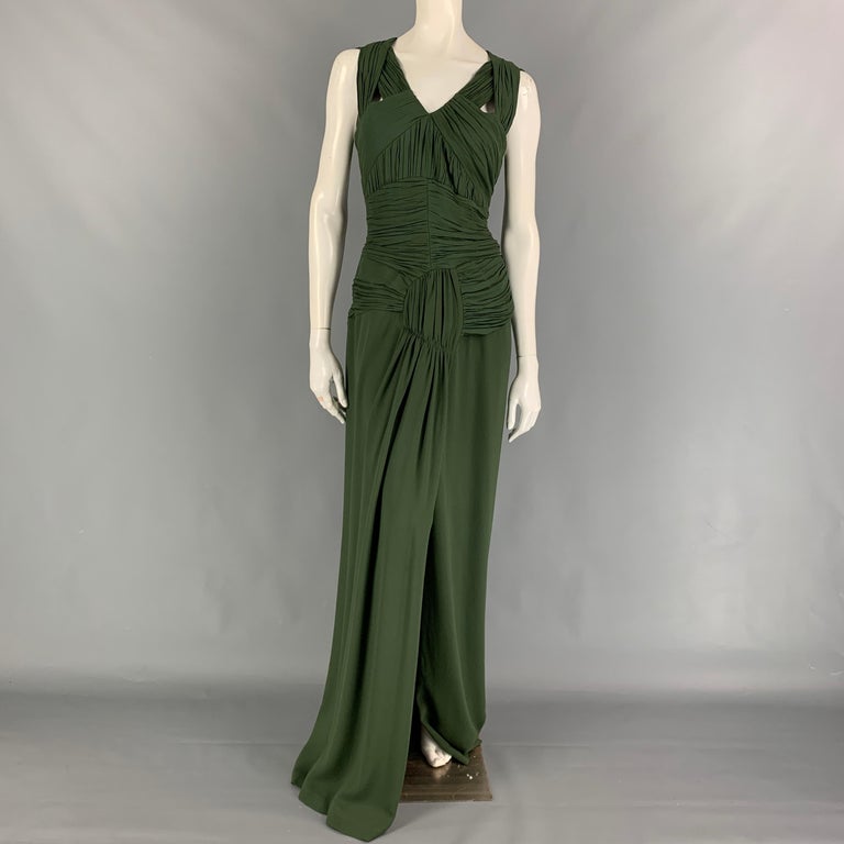 BURBERRY PRORSUM Pre-Fall 2012 Size 8 Green Silk Ruched Evening Gown Dress  at 1stDibs
