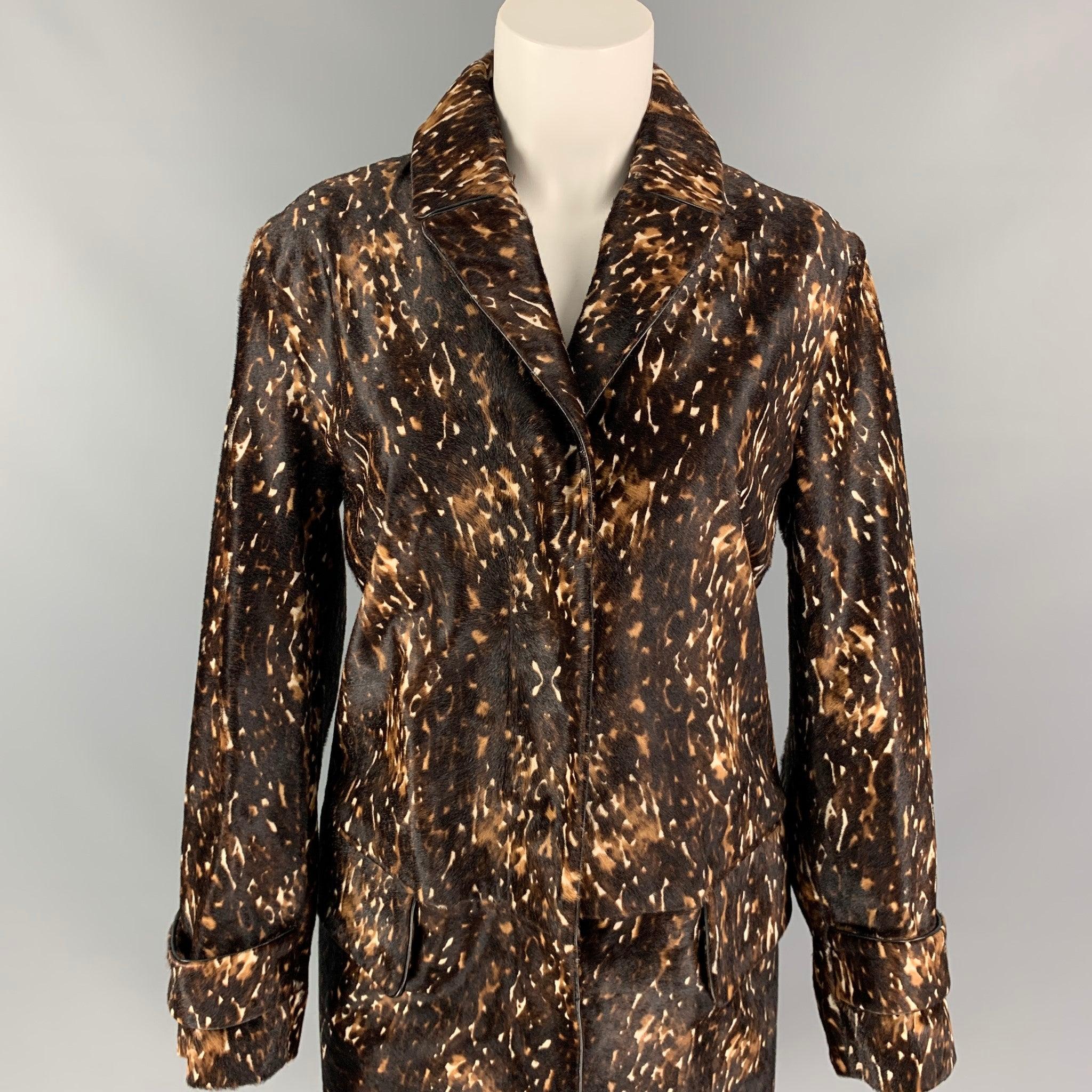 BURBERRY PRORSUM Pre-Fall 2013 Size 8 Brown & Tan Calf Hair Animal Print Coat In Excellent Condition For Sale In San Francisco, CA