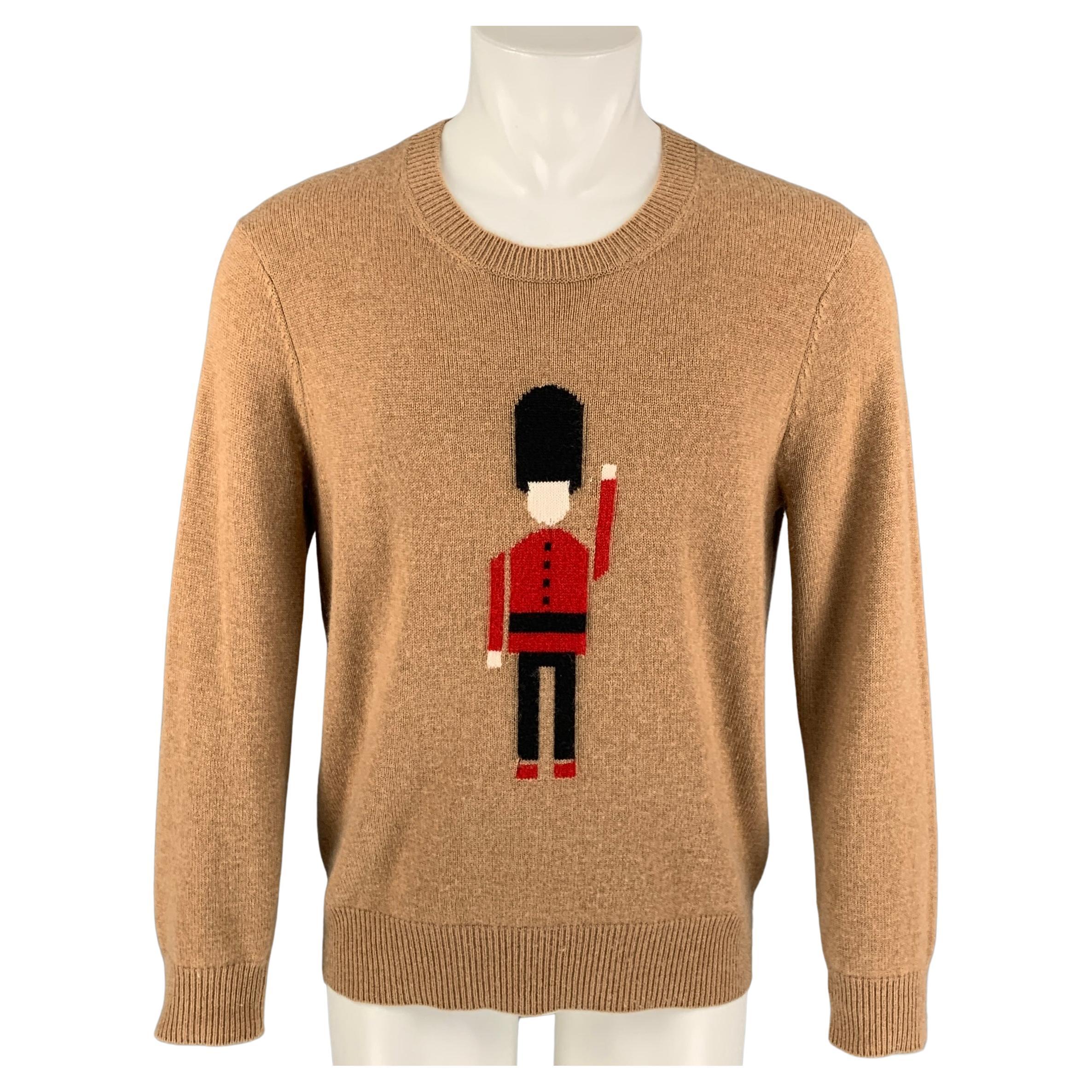 BURBERRY PRORSUM Pre-Fall 2013 Size L Tan & Red Cashmere Solider Guard Sweater