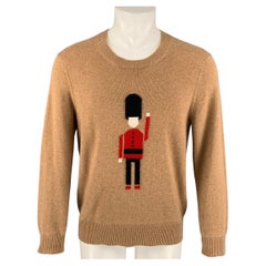 BURBERRY PRORSUM Pre-Fall 2013 Size L Tan & Red Cashmere Solider Guard Sweater