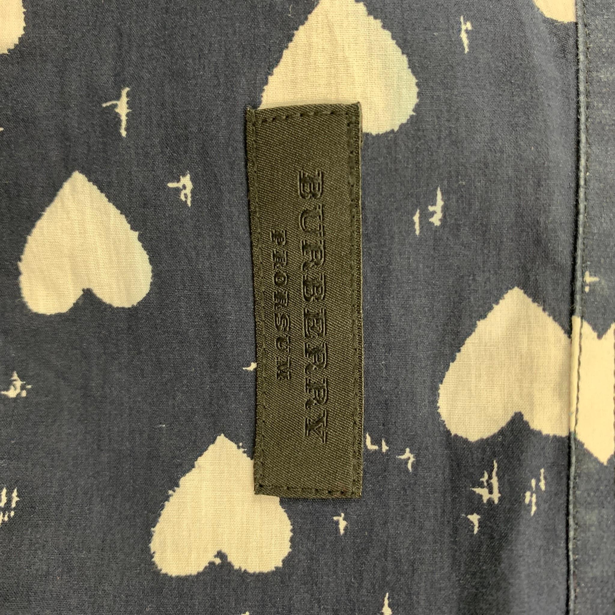 BURBERRY PRORSUM Pre-Fall 2013 Size S Navy & White Heart Print Long Sleeve Shirt In Good Condition In San Francisco, CA