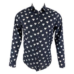 BURBERRY PRORSUM Pre-Fall 2013 Size S Navy & White Heart Print Long Sleeve Shirt