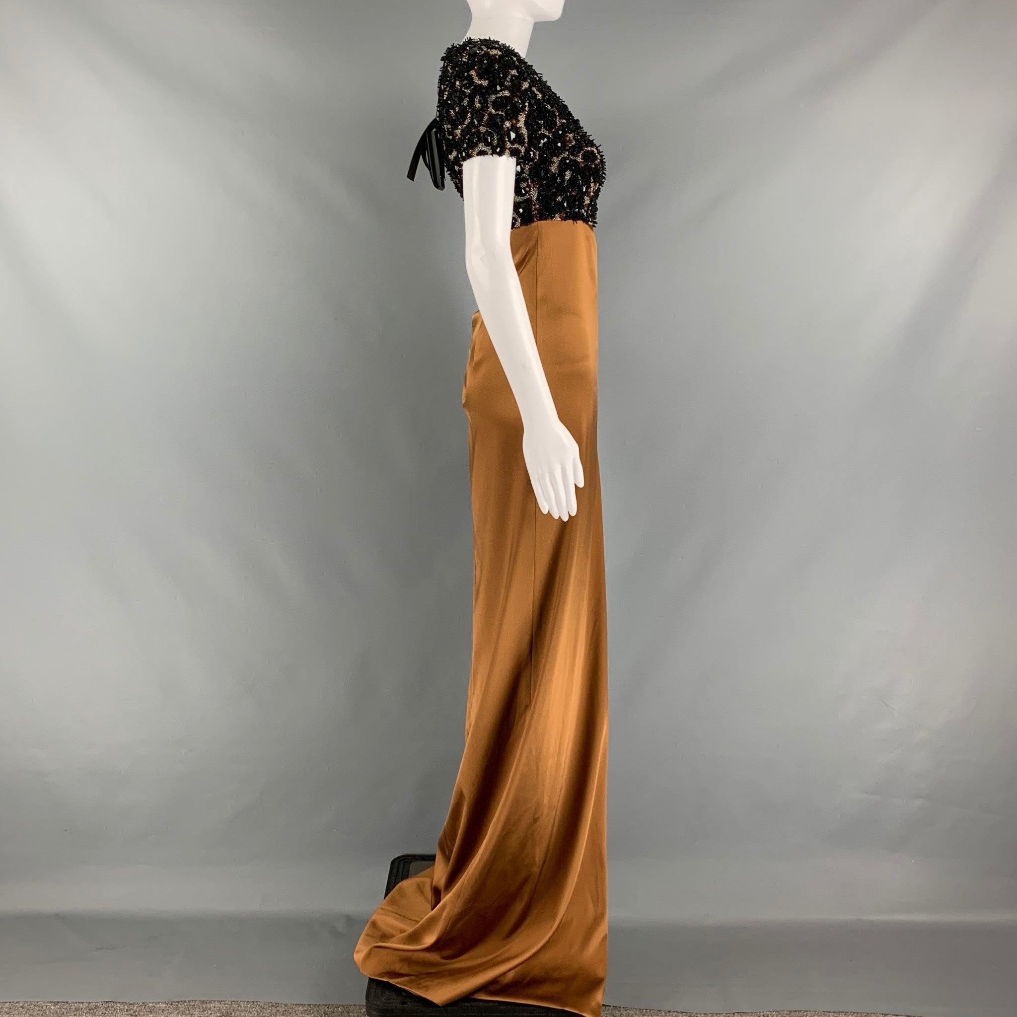 BURBERRY PRORSUM Pre-Fall 2013 Size XS Brown Camel Silk Evening Gown Long Dress In Excellent Condition For Sale In San Francisco, CA