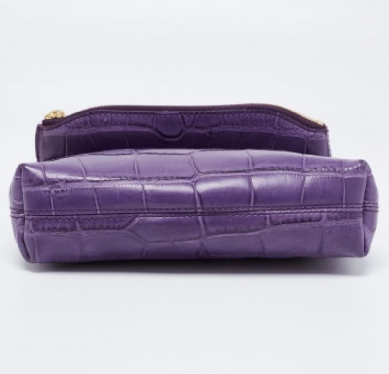 Gris Burberry Prorsum Pochette Kendall en cuir crocodile violet en vente