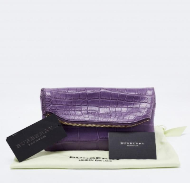 Burberry Prorsum Pochette Kendall en cuir crocodile violet en vente 2