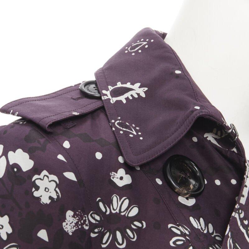 BURBERRY PRORSUM gabardina cruzada con estampado paisley púrpura UK6 XS en venta 3