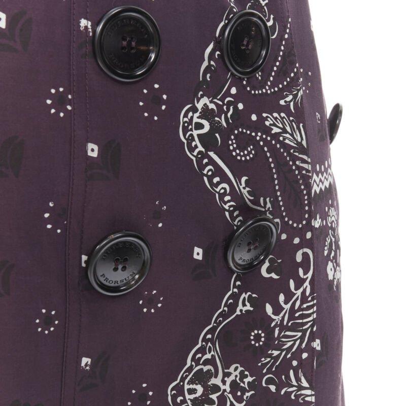 BURBERRY PRORSUM gabardina cruzada con estampado paisley púrpura UK6 XS en venta 4