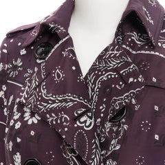 BURBERRY PRORSUM purple paisley bandana silk blend double breasted trench UK6 XS