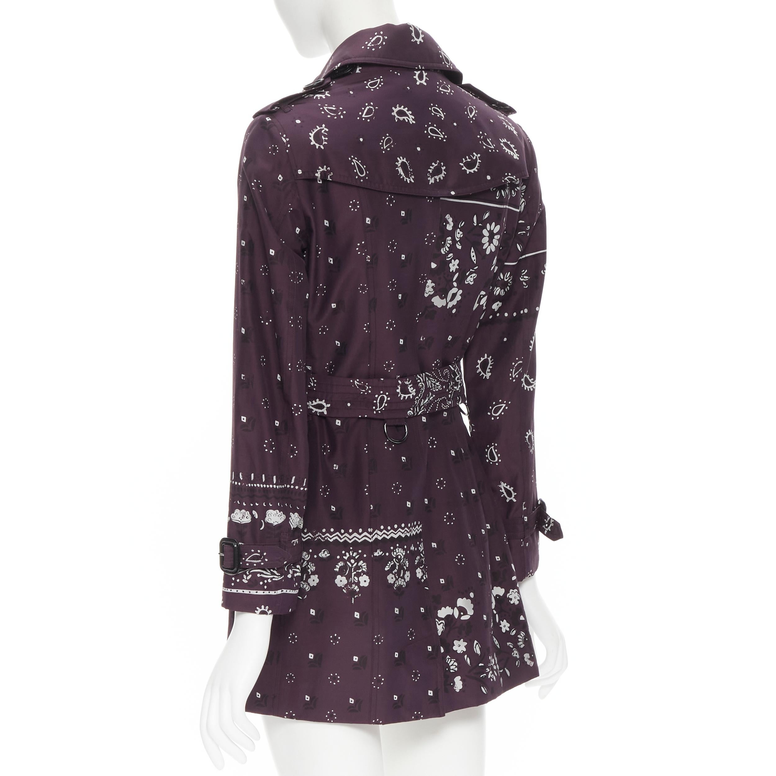 Women's BURBERRY PRORSUM purple paisley bandana silk blend double breasted trench UK6 XS For Sale