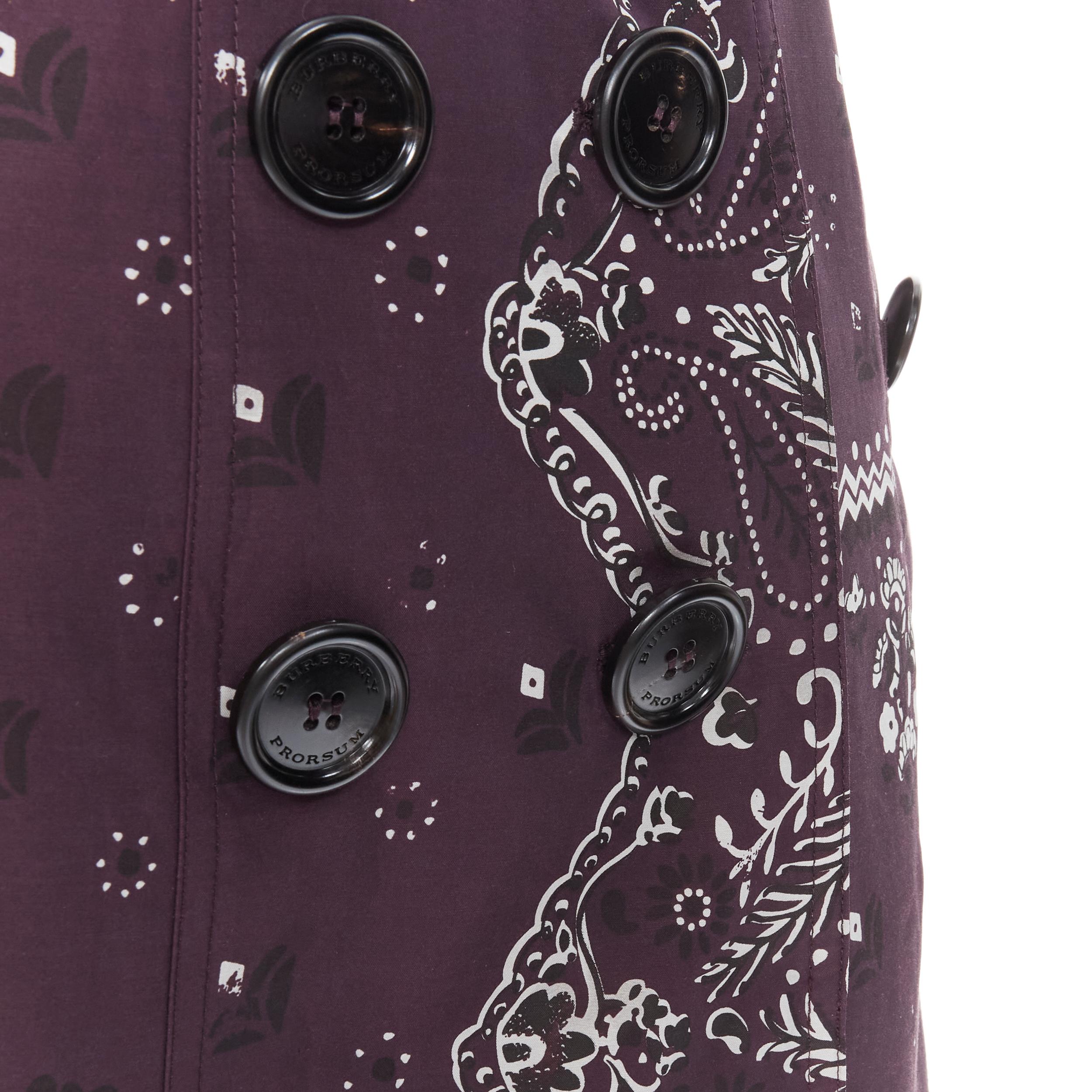 BURBERRY PRORSUM purple paisley bandana silk blend double breasted trench UK6 XS For Sale 2