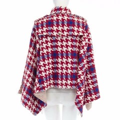 BURBERRY PRORSUM red blue houndstooth wool double breasted poncho cape jacket M