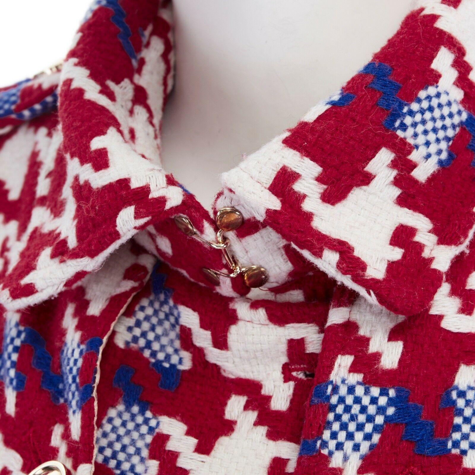 BURBERRY PRORSUM red blue houndstooth wool double breasted poncho cape jacket M In Excellent Condition In Hong Kong, NT