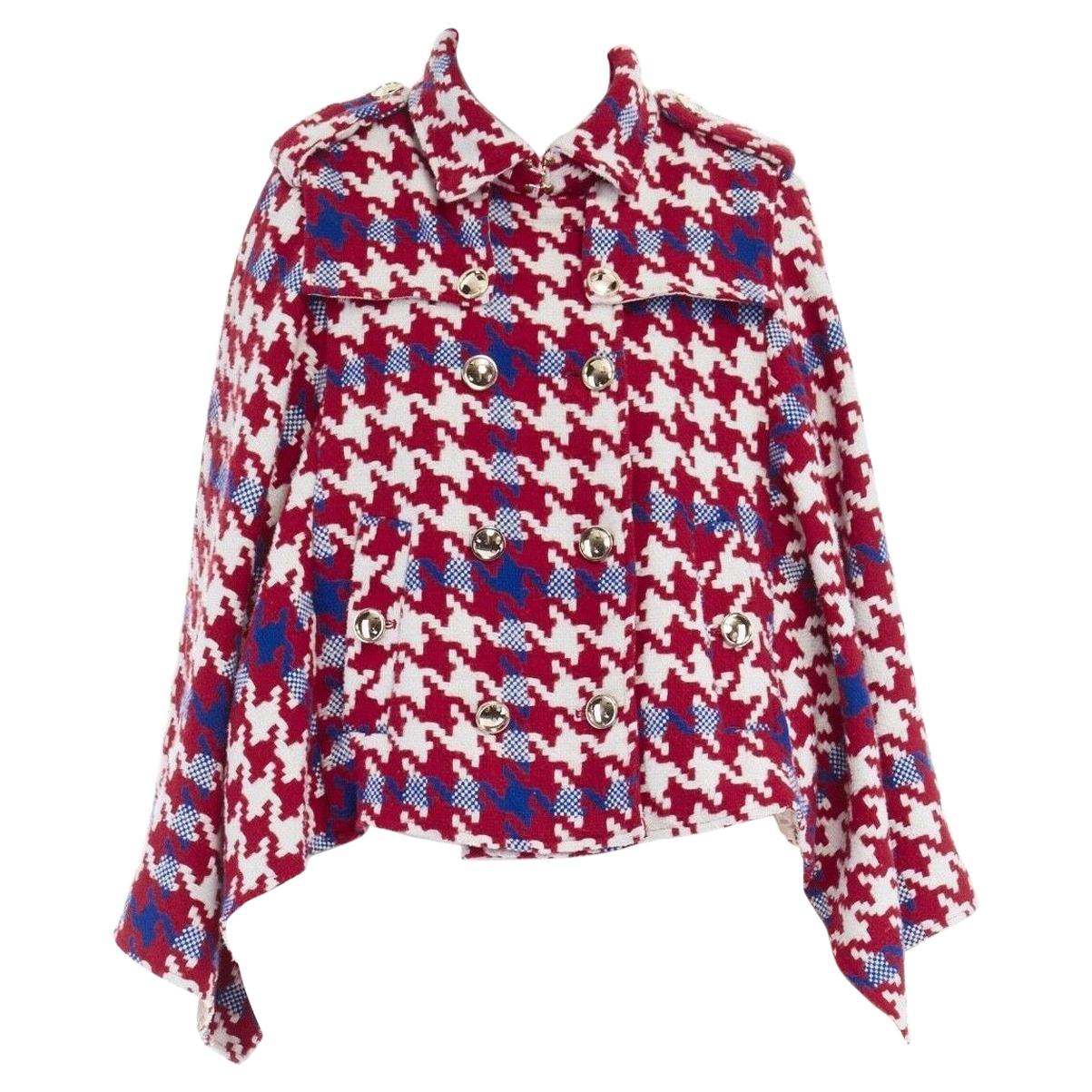BURBERRY PRORSUM red blue houndstooth wool double breasted poncho cape jacket M