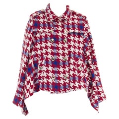 BURBERRY PRORSUM rouge bleu pied-de-poule laine double boutonnage poncho cape veste M