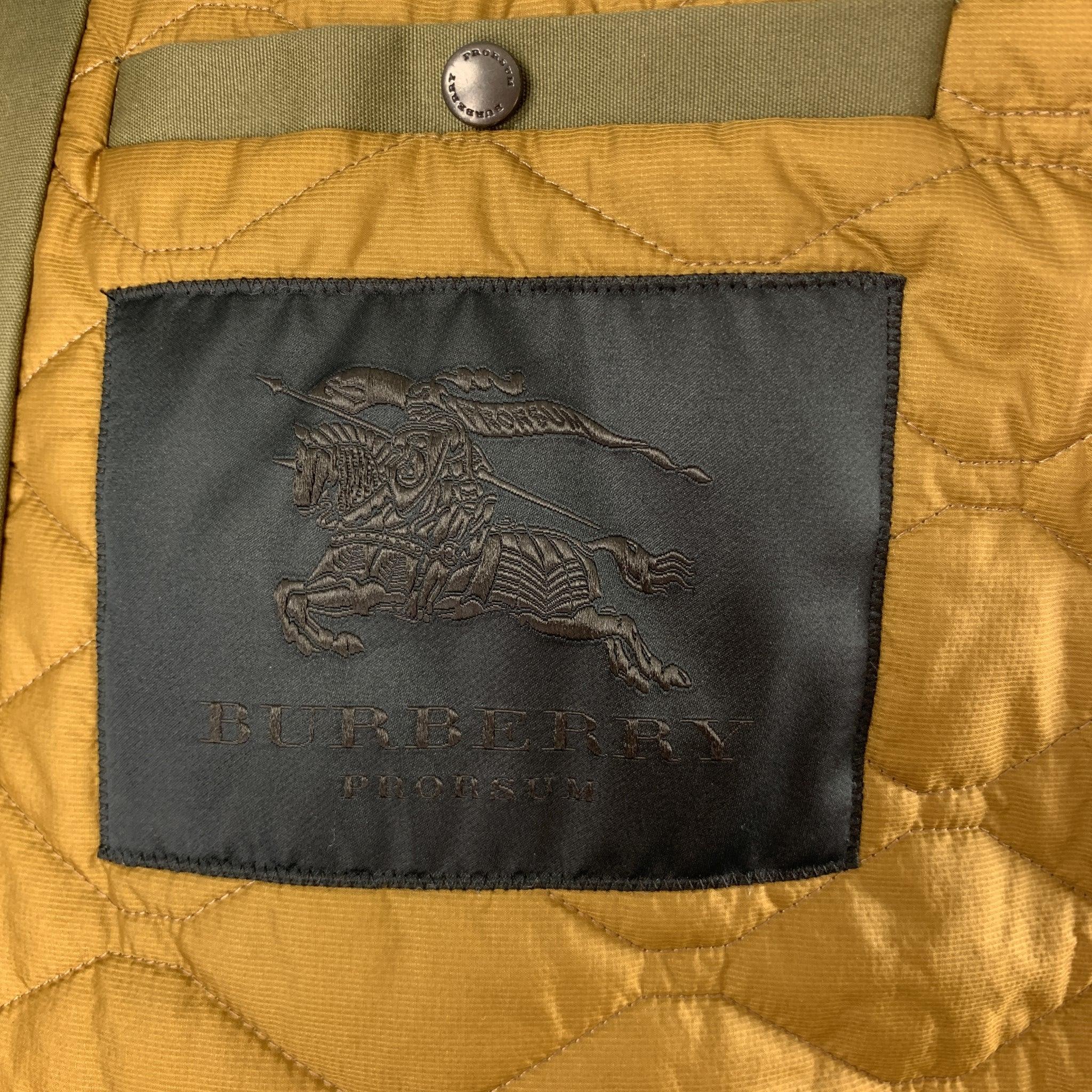 BURBERRY PRORSUM Resort 2013 Size 42 Olive Solid Cotton Zip & Snaps Jacket For Sale 4