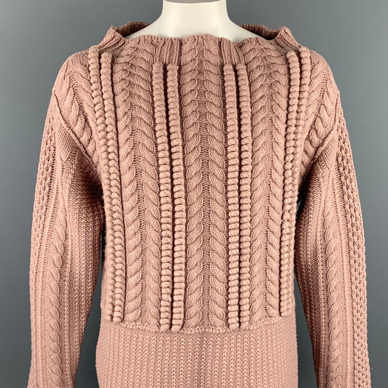 BURBERRY PRORSUM Resort 2013 Size XL Rose Pink Cable Knit Wool Wide ...