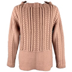 BURBERRY PRORSUM Resort 2013 Size XL Rose Pink Cable Knit Wool Wide Neck Sweater