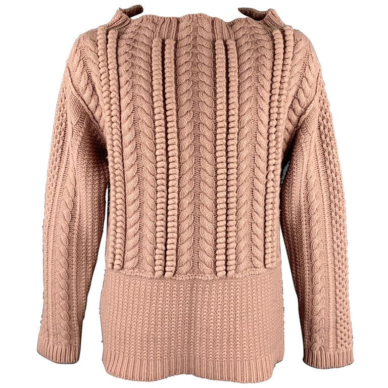 BURBERRY PRORSUM Resort 2013 Size XL Rose Pink Cable Knit Wool Wide ...