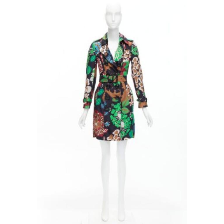BURBERRY PRORSUM Runway 100% silk tropical floral print trench coat UK2 XXS For Sale 5