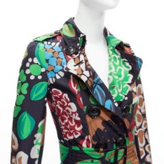 BURBERRY PRORSUM Runway 100% silk tropical floral print trench coat UK2 XXS