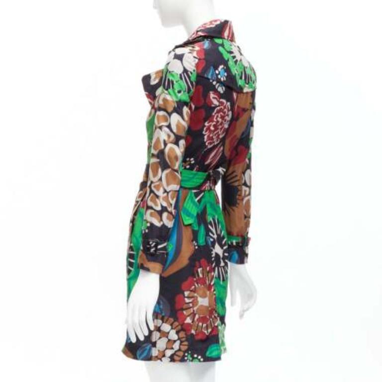 BURBERRY PRORSUM Runway 100% silk tropical floral print trench coat UK2 XXS For Sale 2