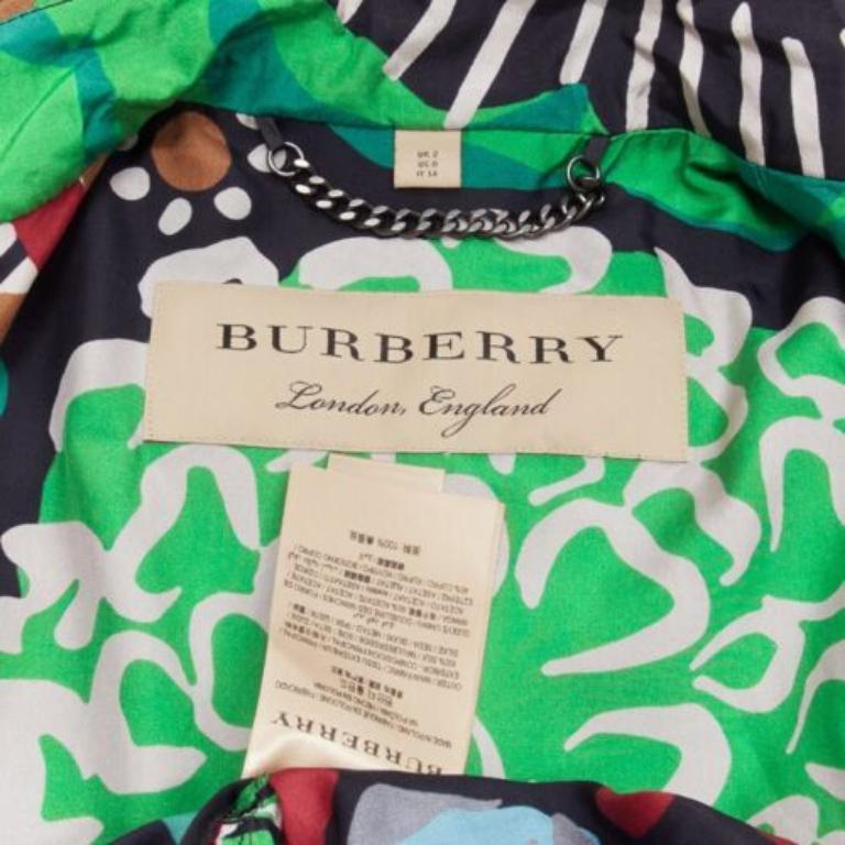 BURBERRY PRORSUM Runway 100% silk tropical floral print trench coat UK2 XXS For Sale 4
