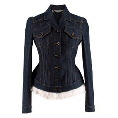 Burberry Prorsum Runway Shearling Trimmed Denim Jacket - Size XXS