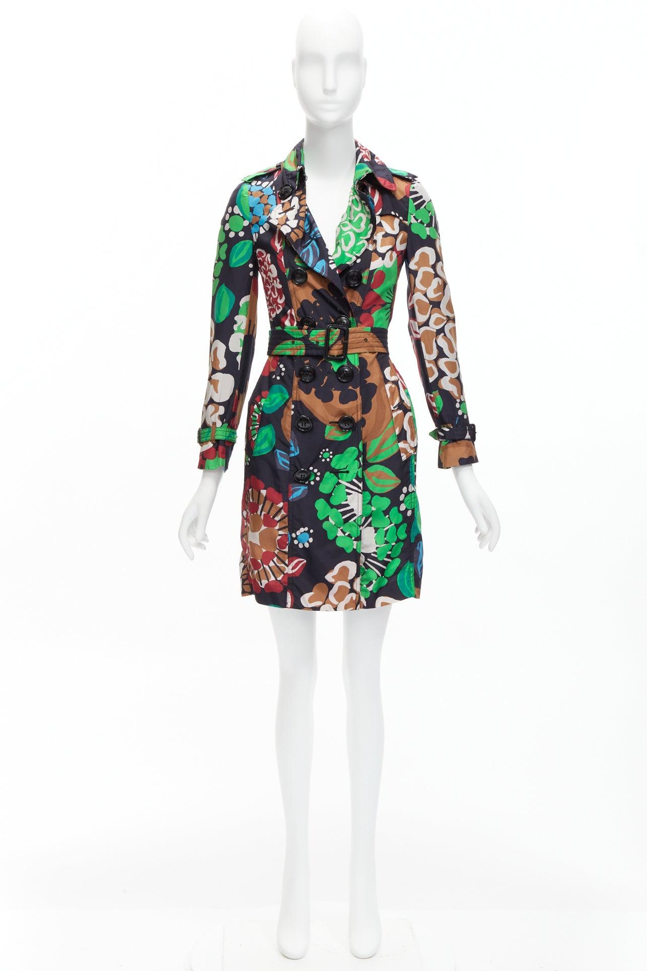 BURBERRY PRORSUM Runway trench-coat à ceinture imprimé floral tropical en soie GB2 XXS en vente 5