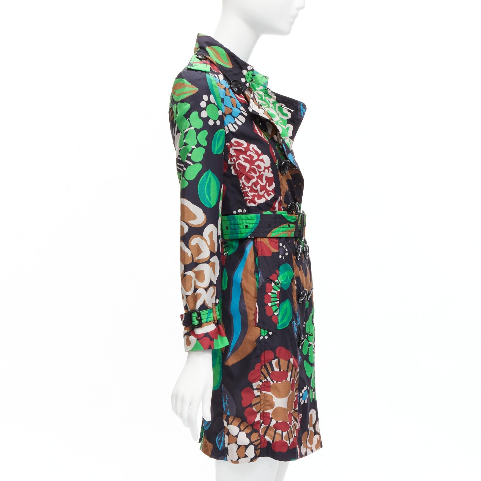 BURBERRY PRORSUM Runway trench-coat à ceinture imprimé floral tropical en soie GB2 XXS Pour femmes en vente