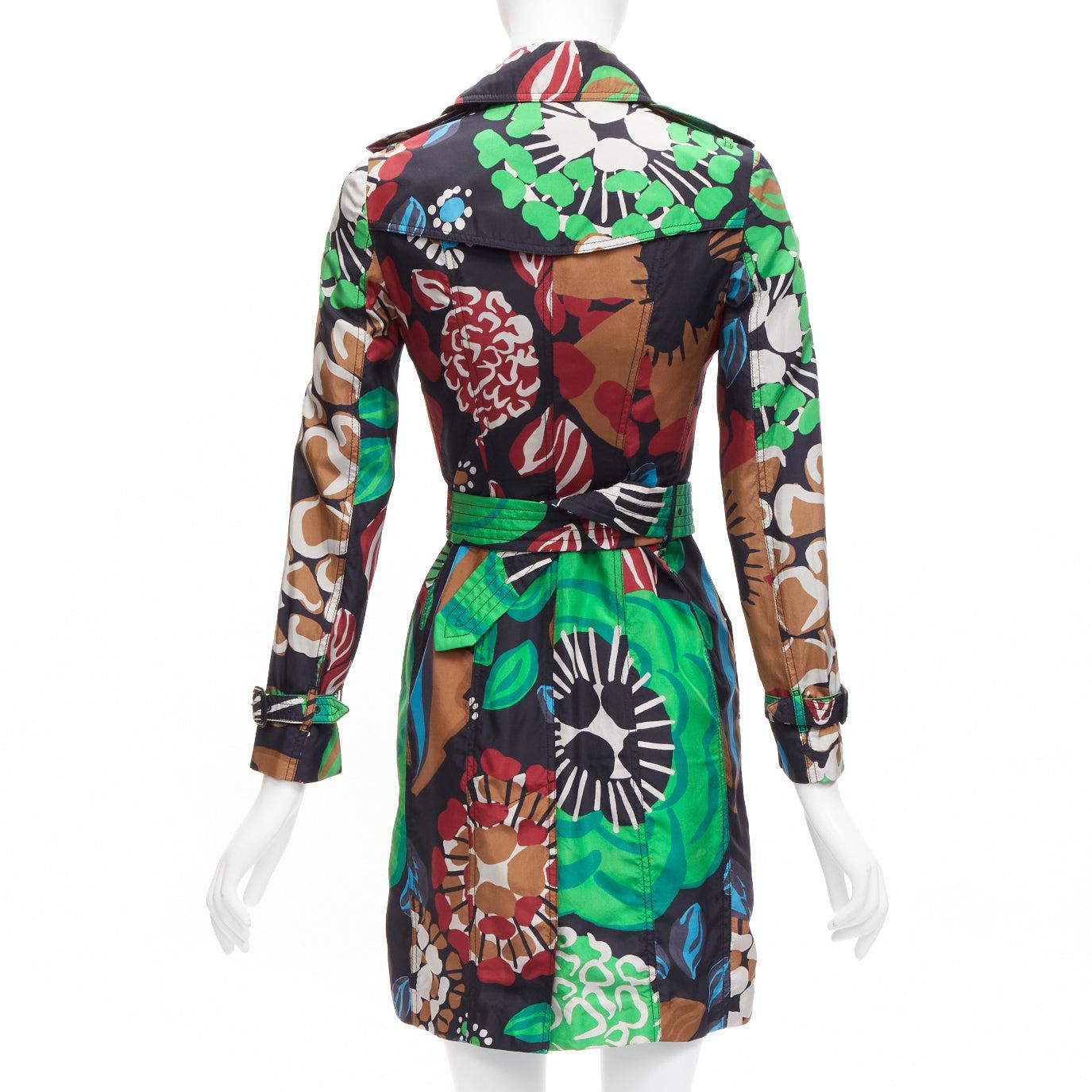 BURBERRY PRORSUM Runway trench-coat à ceinture imprimé floral tropical en soie GB2 XXS en vente 1