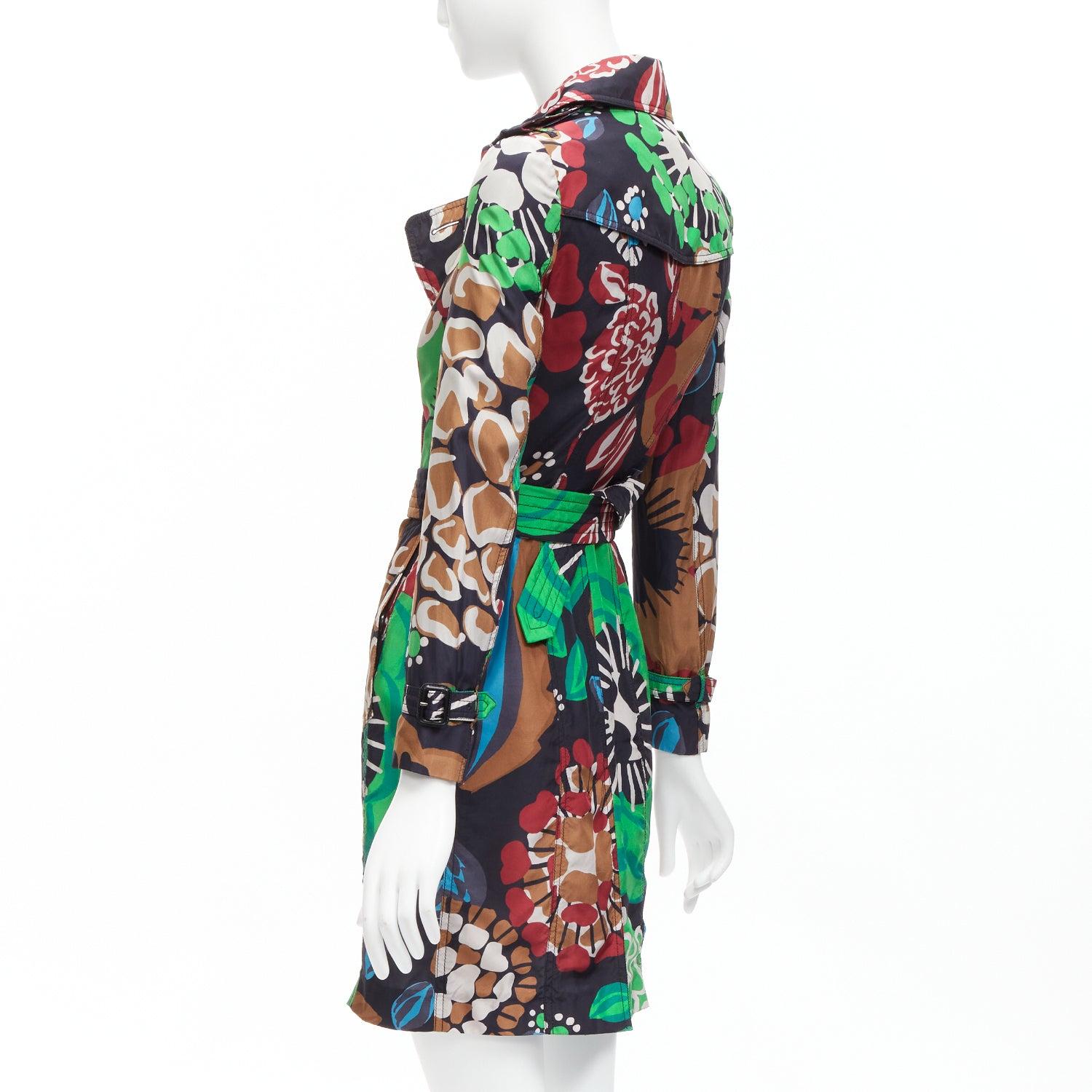 BURBERRY PRORSUM Runway silk tropical floral print belted trench coat UK2 XXS For Sale 2