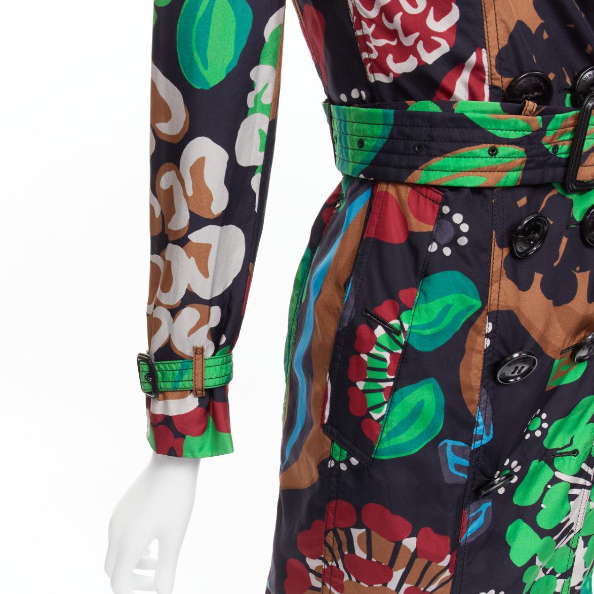 BURBERRY PRORSUM Runway trench-coat à ceinture imprimé floral tropical en soie GB2 XXS en vente 3
