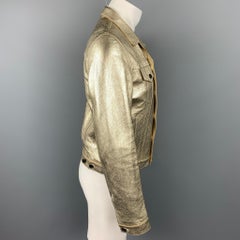 BURBERRY PRORSUM S/S 13 Size 38 Gold Metallic Leather Trucker Jacket