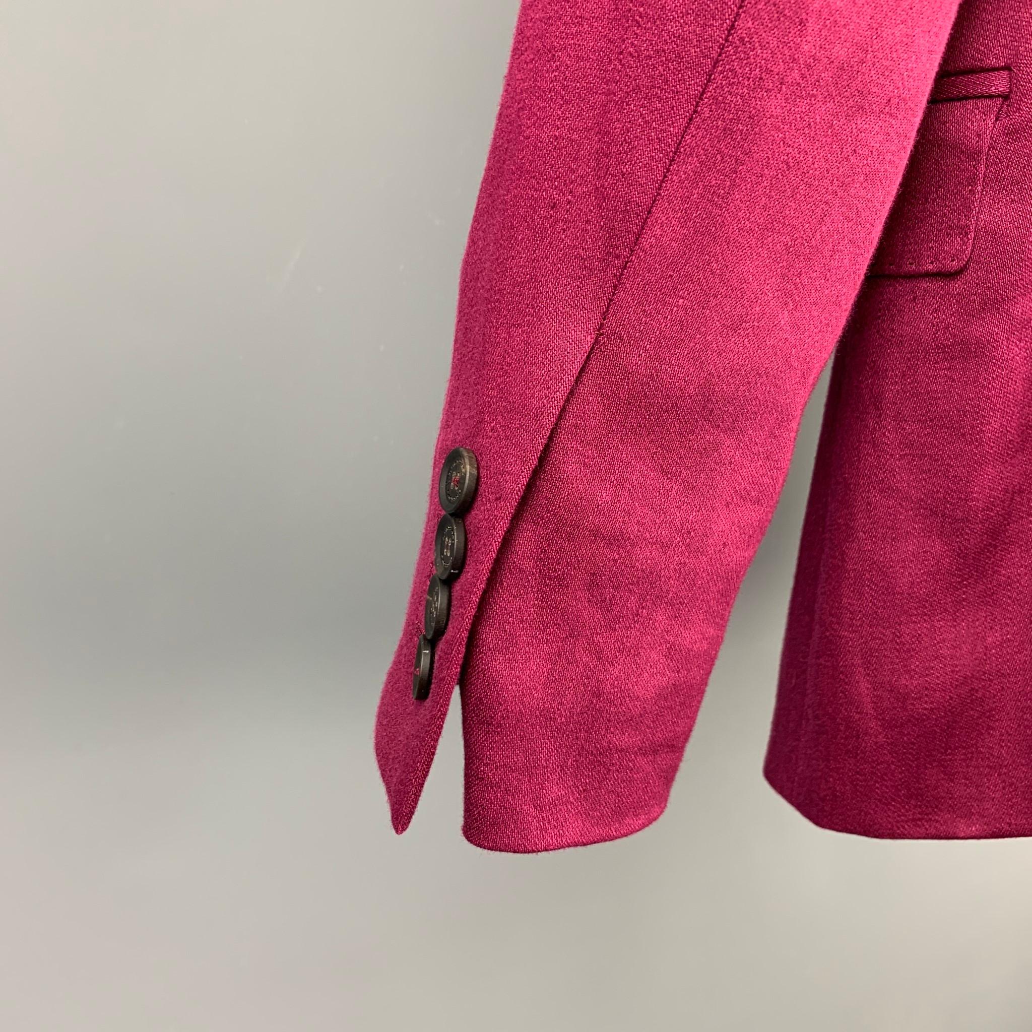 Red BURBERRY PRORSUM S/S 15 Size 34 Burgundy Linen Notch Lapel Suit