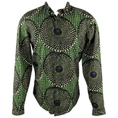 BURBERRY PRORSUM S/S 2012 Size M Green & Black Print Cotton Button Up Shirt