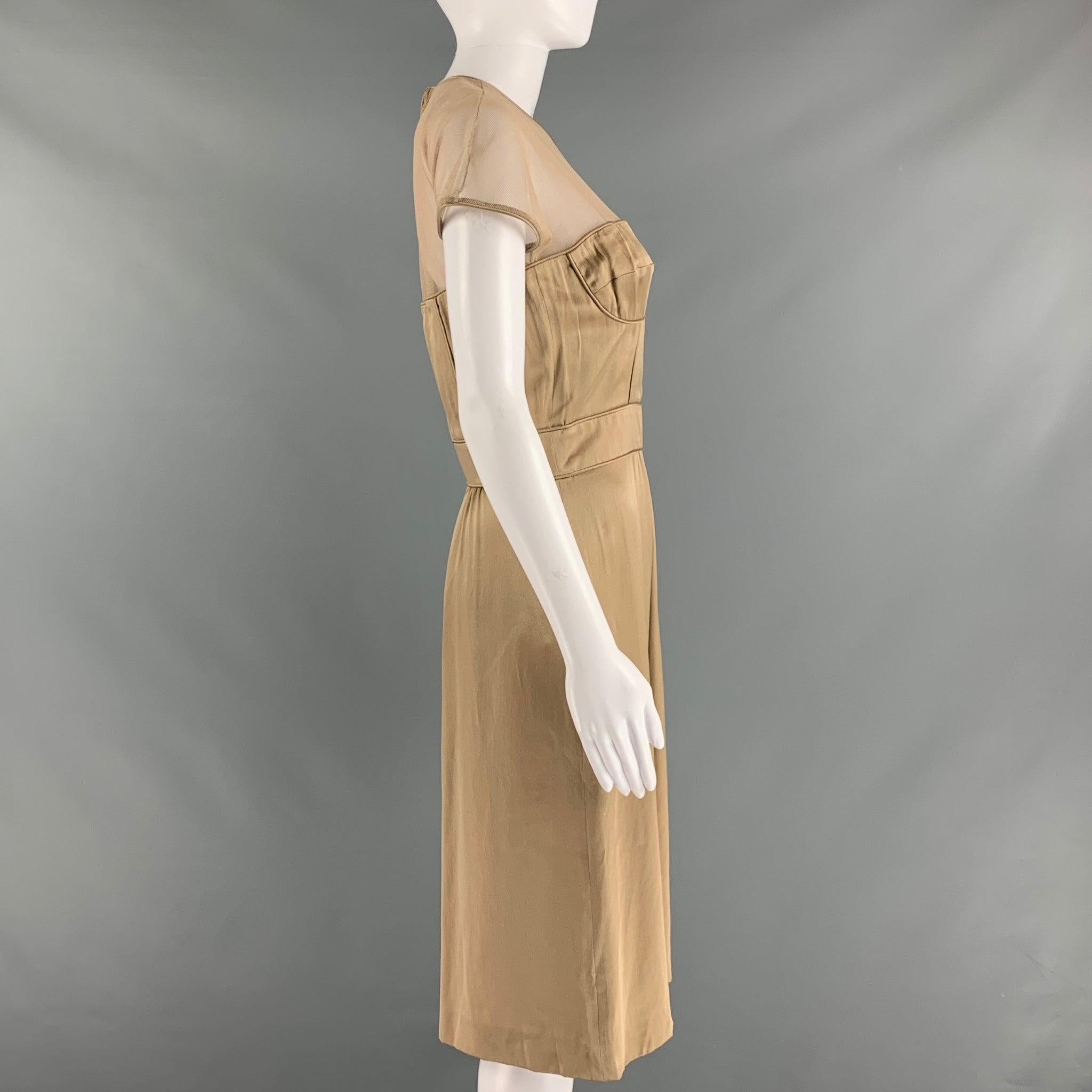 BURBERRY PRORSUM Size 10 Beige Silk Shift Knee-Length Dress In Excellent Condition For Sale In San Francisco, CA