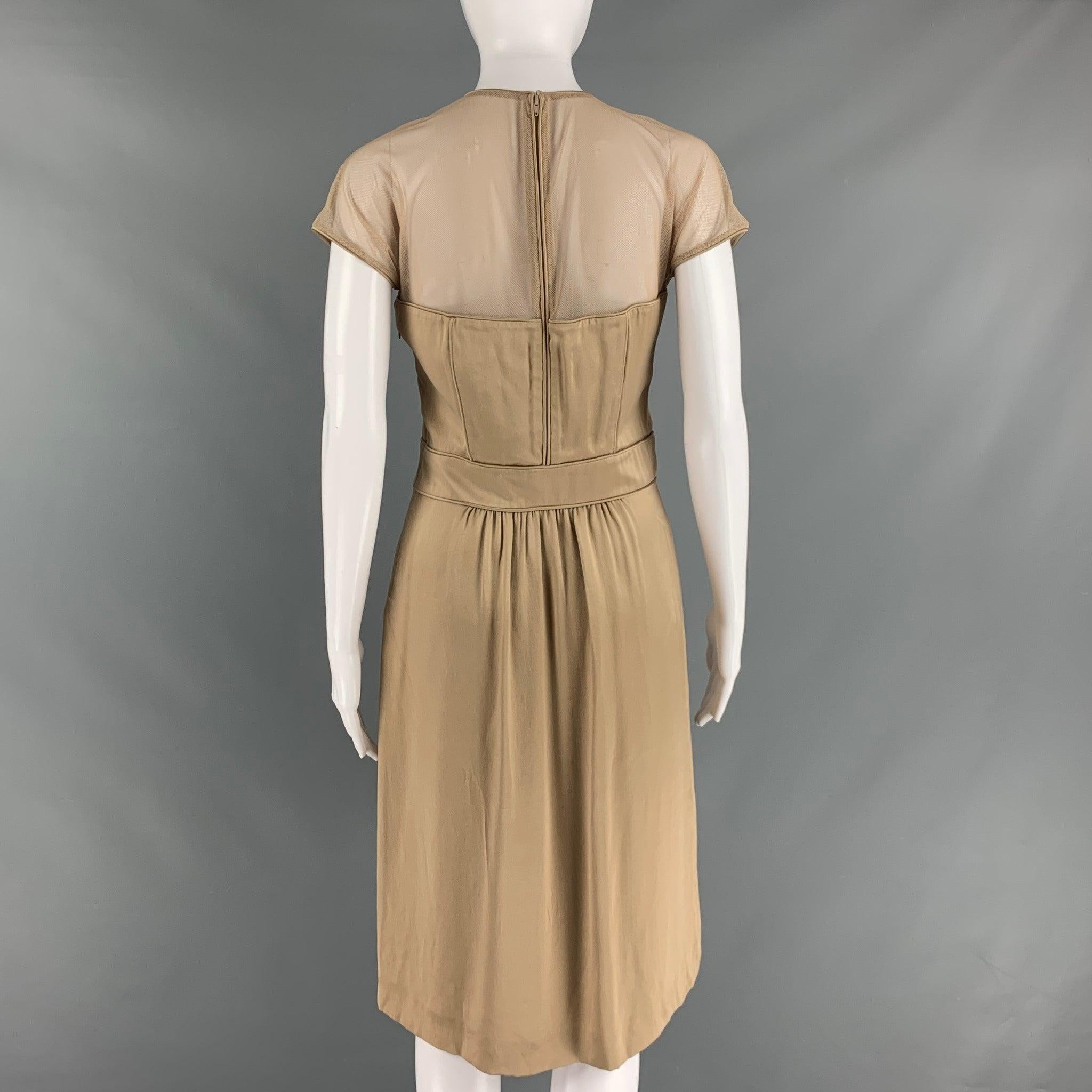 Women's BURBERRY PRORSUM Size 10 Beige Silk Shift Knee-Length Dress For Sale