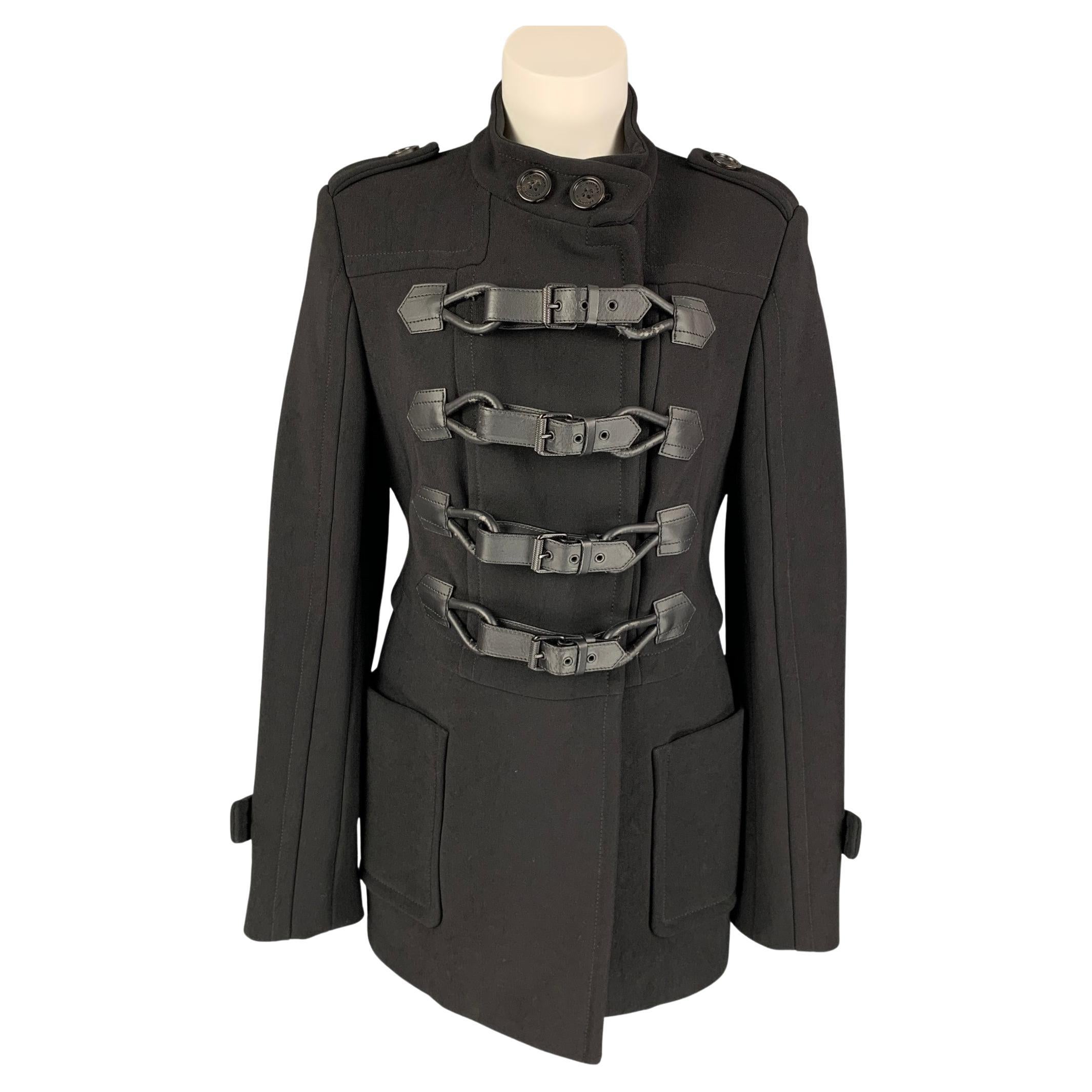 BURBERRY PRORSUM Size 10 Black Nylon / Cotton Duffle Closure Military Coat