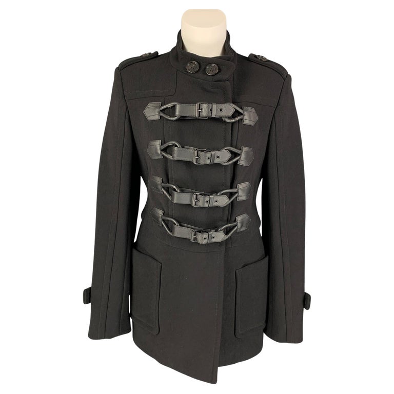 BURBERRY PRORSUM Size 10 Black Nylon / Cotton Duffle Closure Military Coat  at 1stDibs