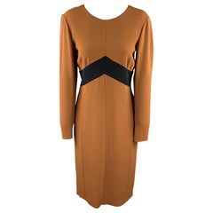 BURBERRY PRORSUM Size 10 Rust Brown Color Block Crepe A-Line Dress