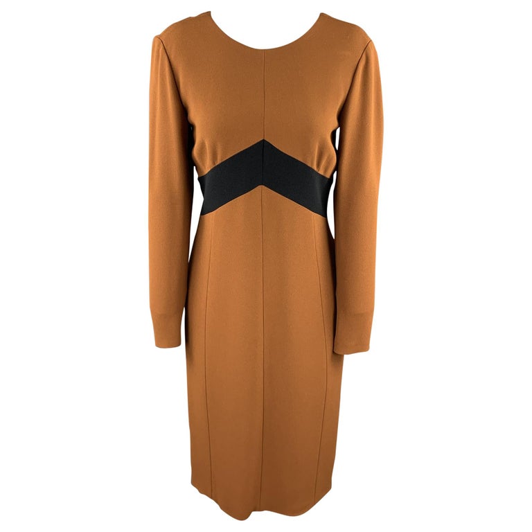 BURBERRY PRORSUM Size 10 Rust Brown Color Block Crepe A-Line Dress at ...