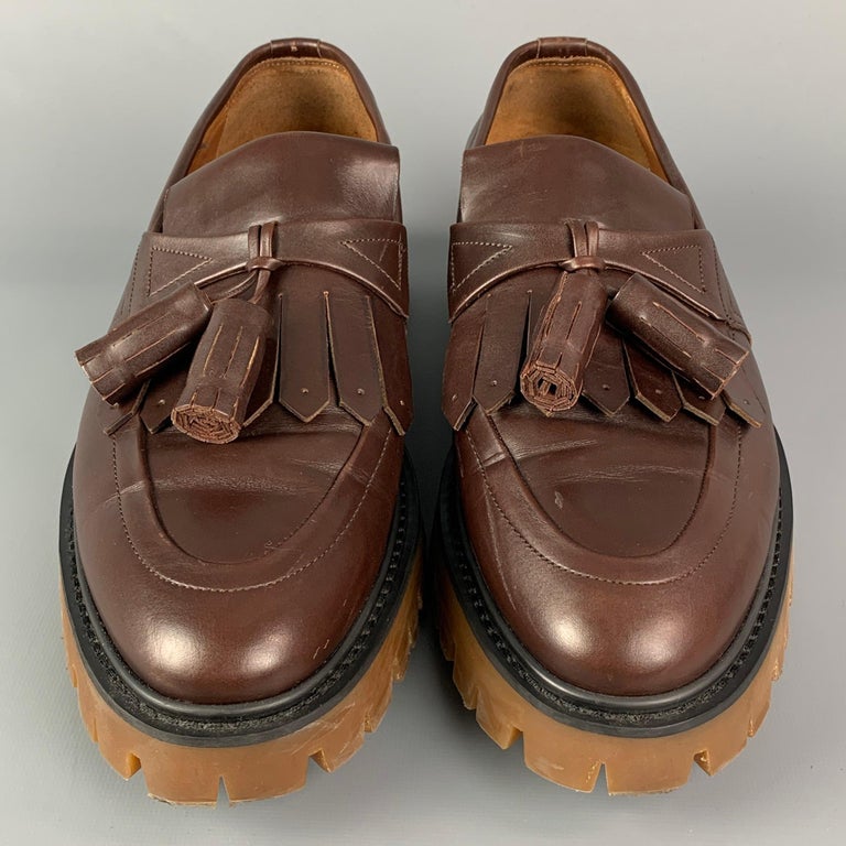 BURBERRY PRORSUM Size 11 Brown Leather Tassel Cowall Loafers For Sale at  1stDibs