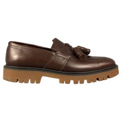 BURBERRY PRORSUM Cowall Loafers aus braunem Leder mit Quaste, Größe 11